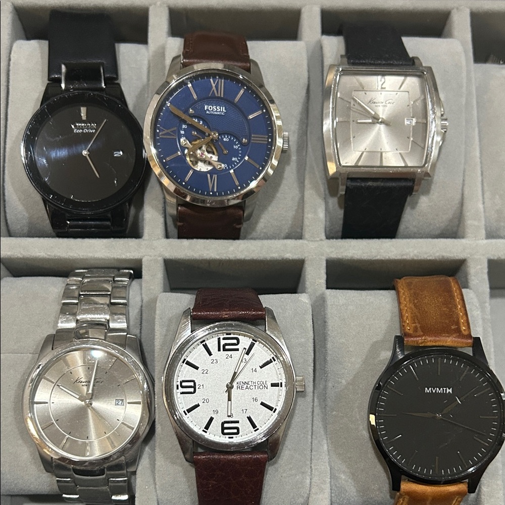 Fossil Silver and Blue Watch with Leather Strap